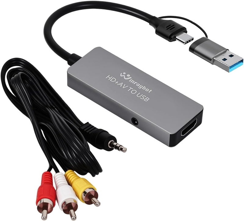 WinRaybot VHS to Digital Converter, Video Capture Card for VHS/DVD/HI9/AV/Wii, RCA to USB Converter Analog to Digital Adapter for Saving Old Memories RCA/S-Video/HDMI Input (USB-A+USB-C) - Image 1